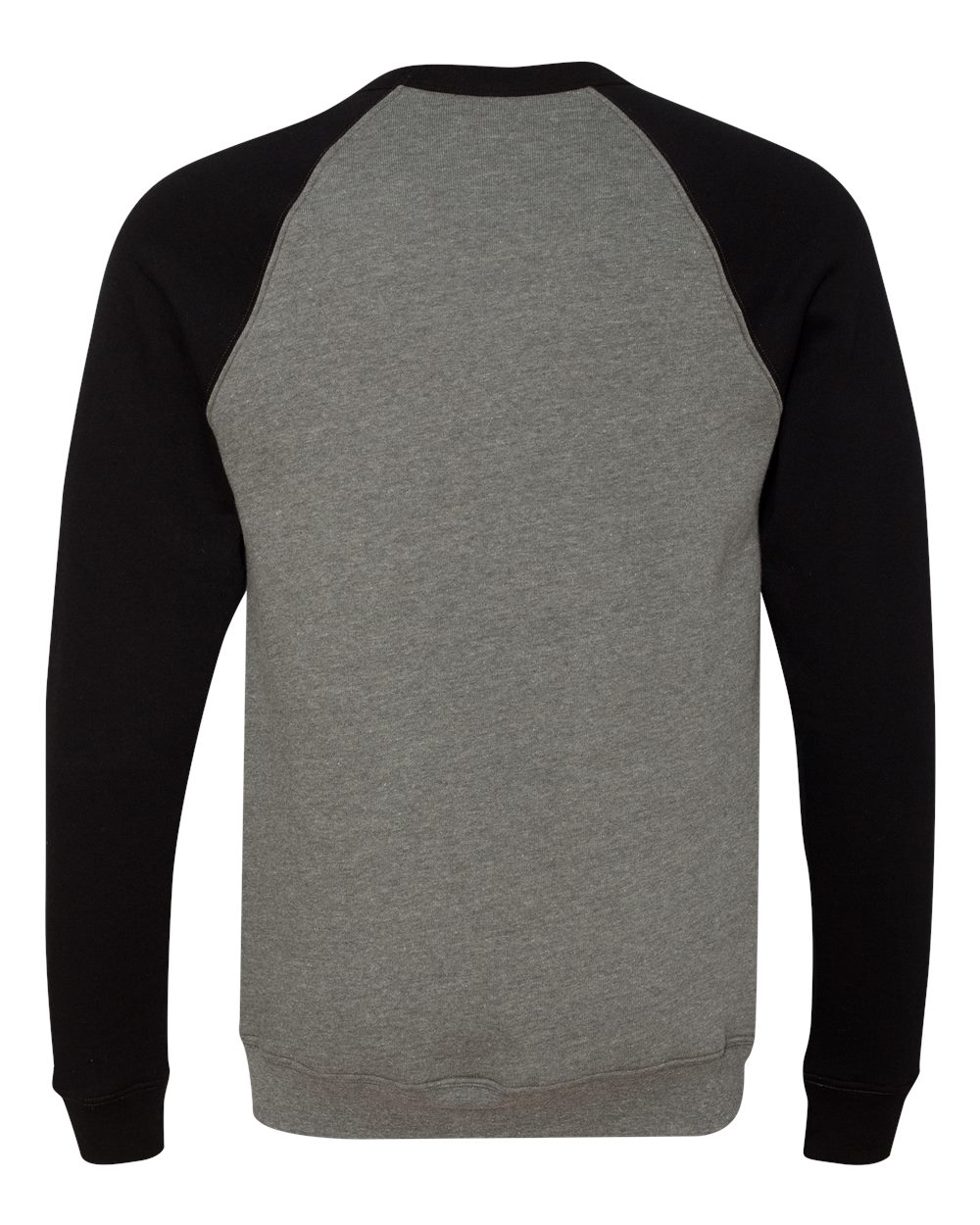 Rear View of Deep Heather/ Black Sponge Fleece Raglan Crewneck Sweatshirt - 3901