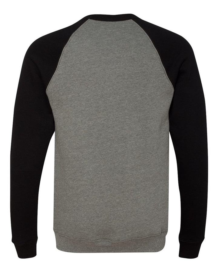 Rear View of Deep Heather/ Black Sponge Fleece Raglan Crewneck Sweatshirt - 3901