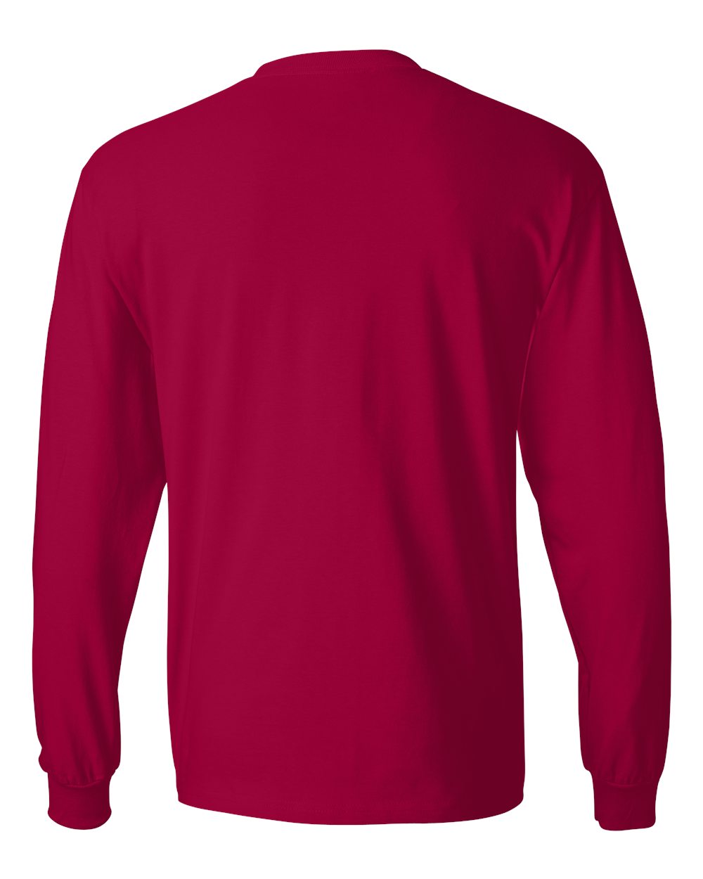 Rear View of Deep Red Beefy-T® Long Sleeve T-Shirt - 5186