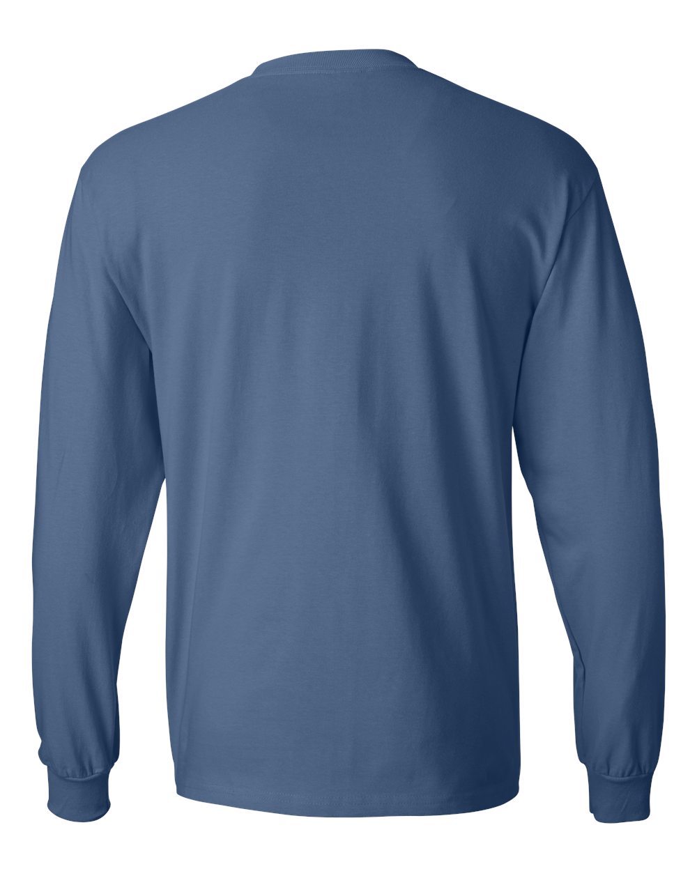 Rear View of Denim Blue Beefy-T® Long Sleeve T-Shirt - 5186