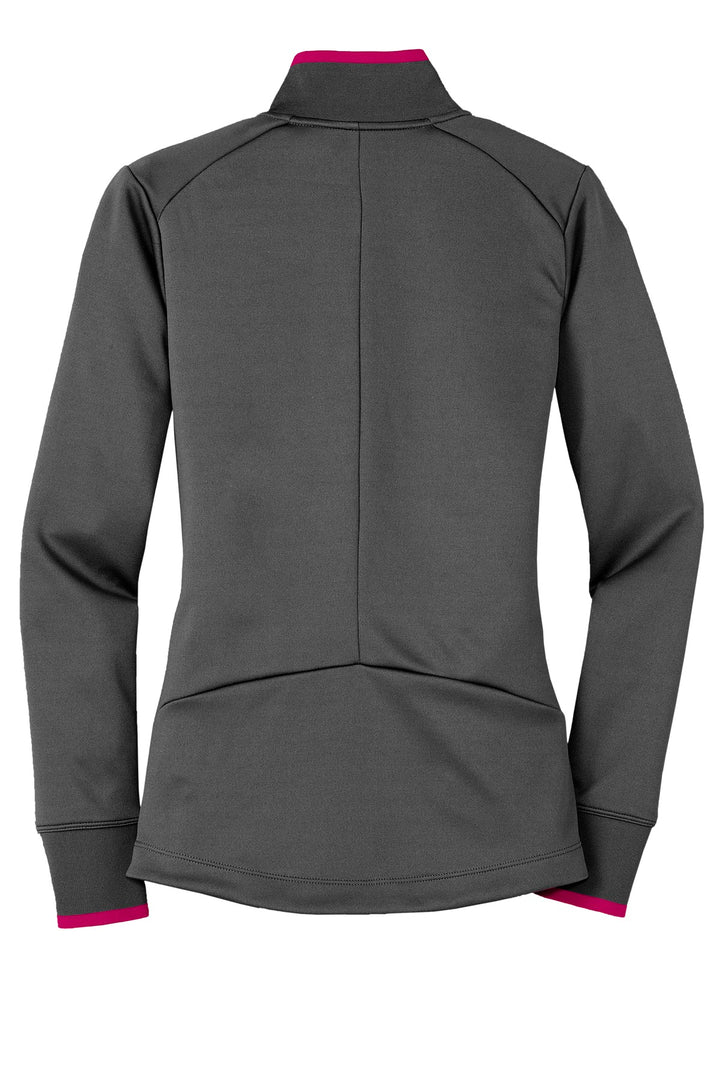 Rear View of Dk Gry/Spt Fus Nike Women's Dri-FIT 1/2-Zip Cover-Up. 578674