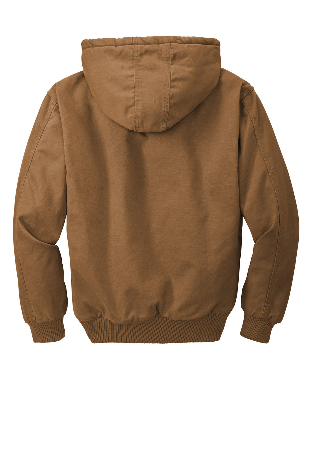 Rear View of Duck Brown CornerStone Washed Duck Cloth Insulated Hooded Work Jacket. CSJ41