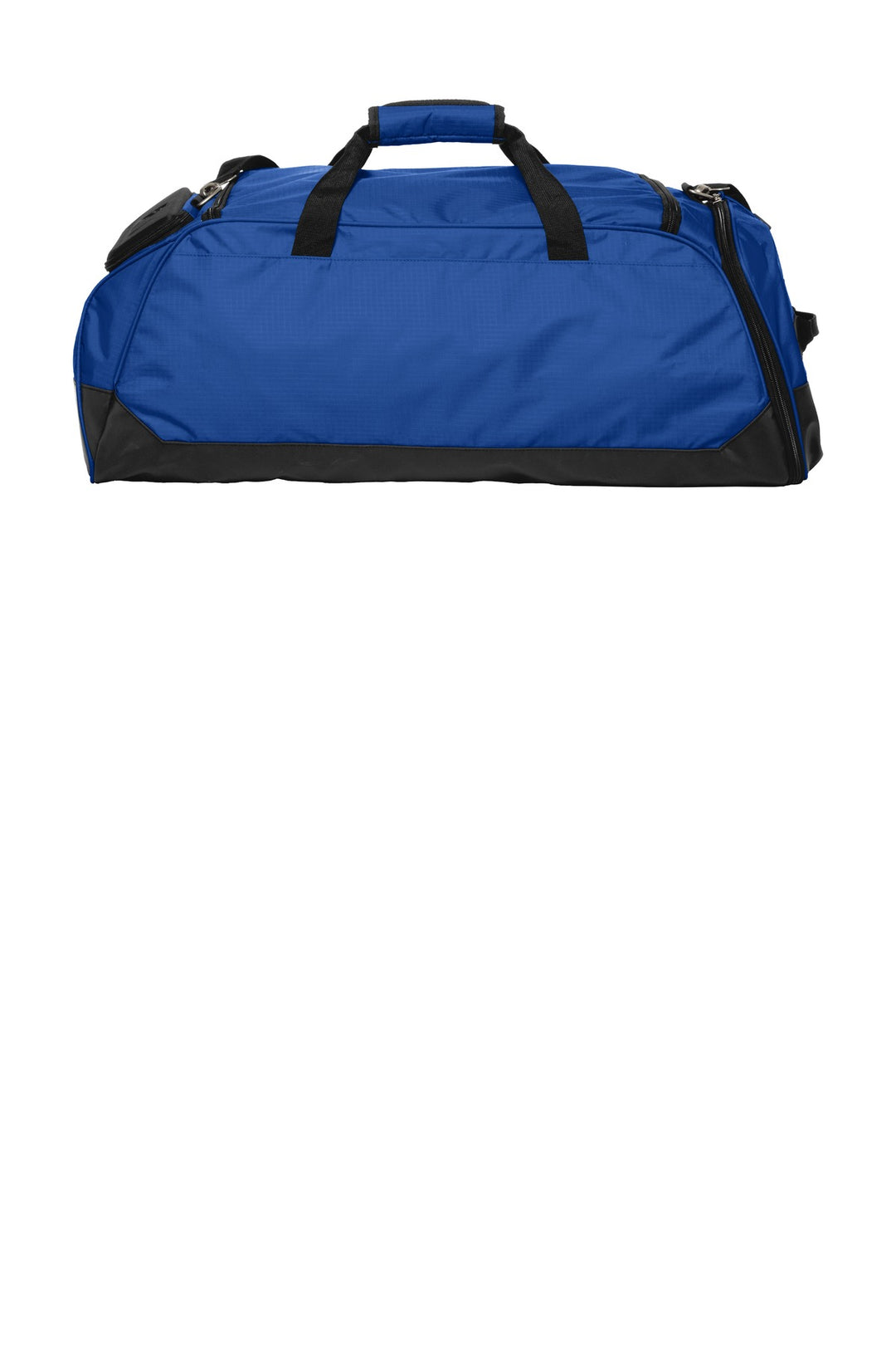 Rear View of Electric Bl/Bk OGIO Transition Duffel. 411097