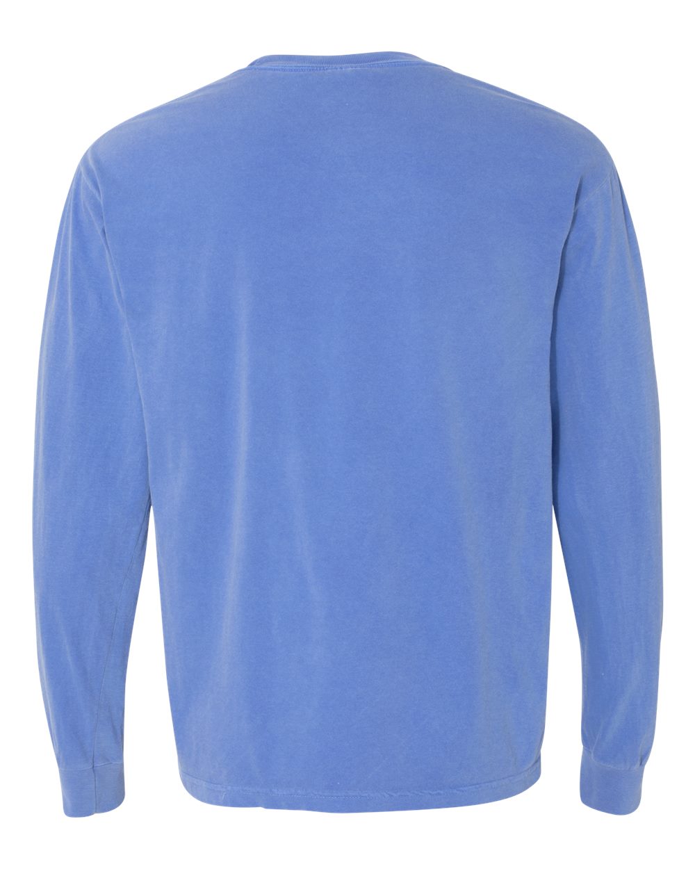 Rear View of Flo Blue Garment-Dyed Heavyweight Long Sleeve T-Shirt - 6014