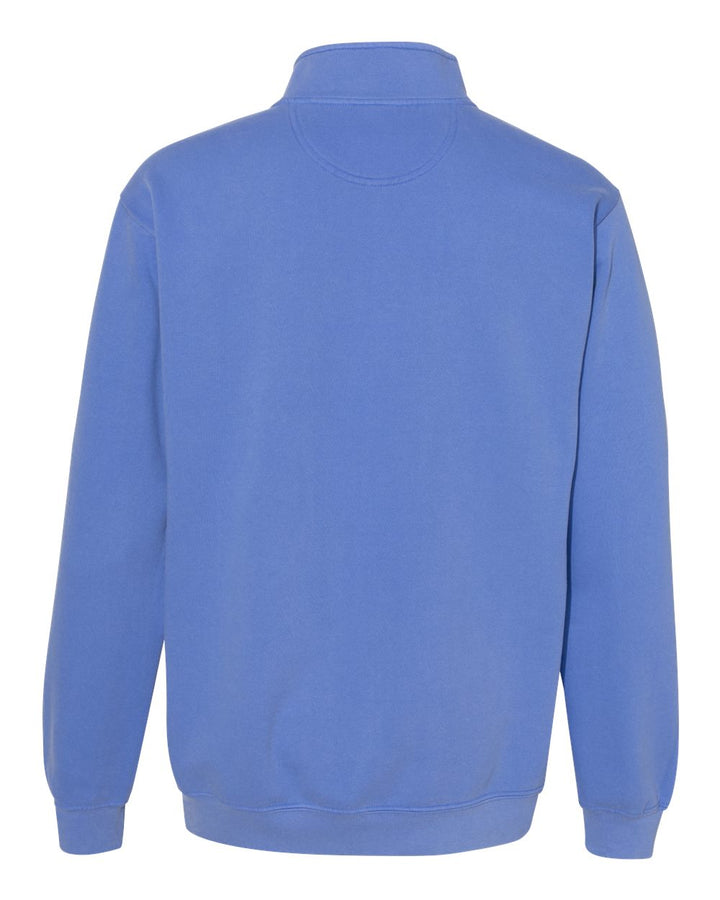 Rear View of Flo Blue Garment-Dyed Quarter Zip Sweatshirt - 1580