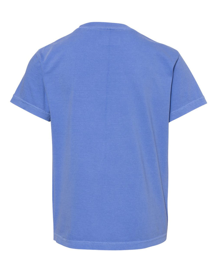 Rear View of Flo Blue Garment-Dyed Youth Heavyweight T-Shirt - 9018