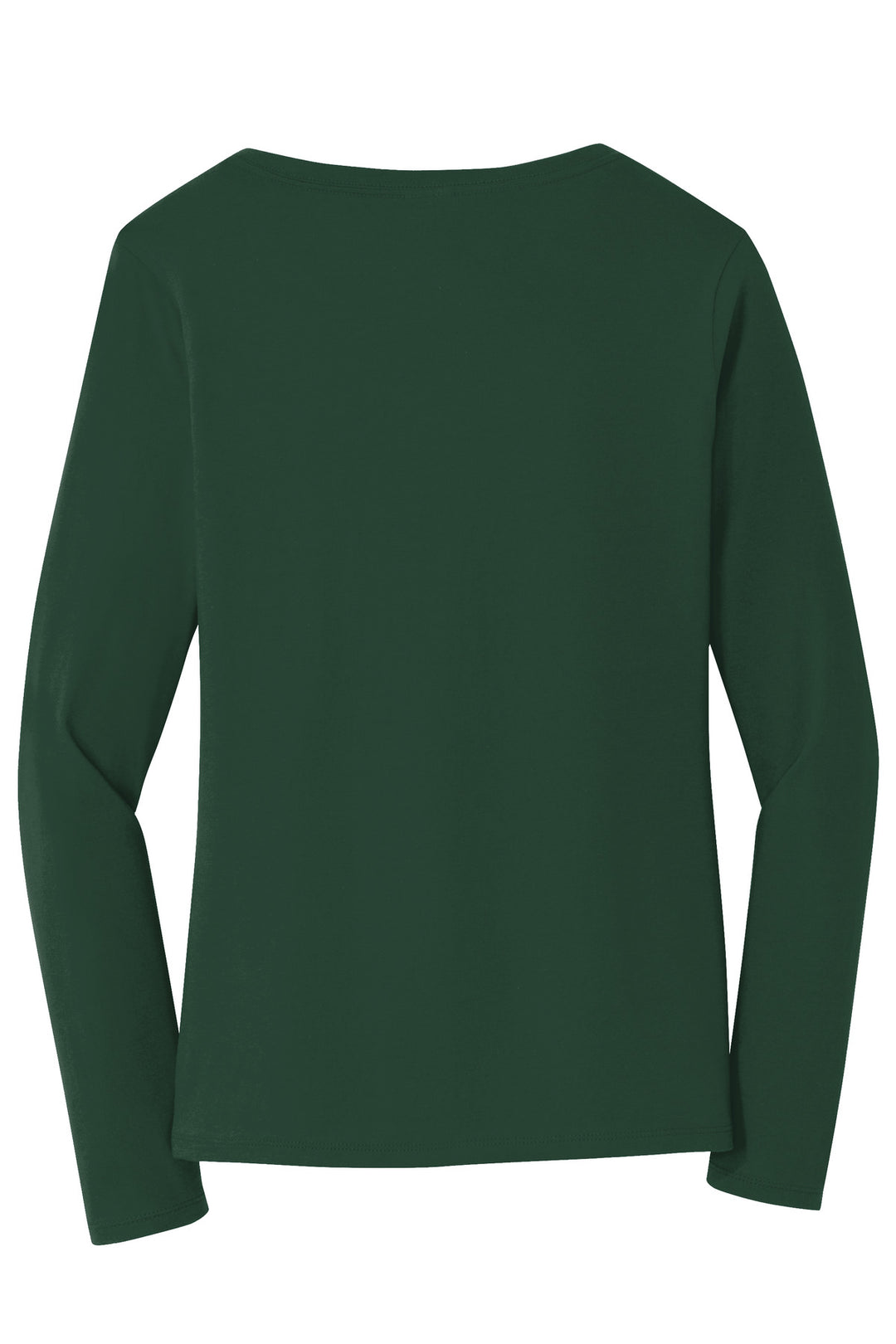 Rear View of Forest Green Port & Company Women's Long Sleeve Fan Favorite V-Neck Tee. LPC450VLS