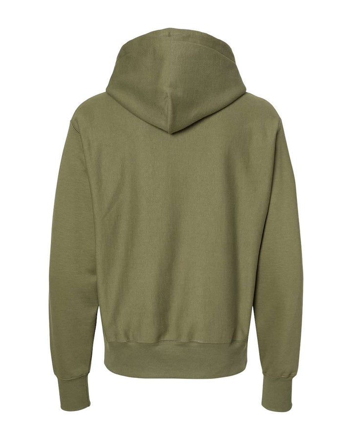Rear View of Fresh Olive Reverse Weave® Hooded Sweatshirt - S101