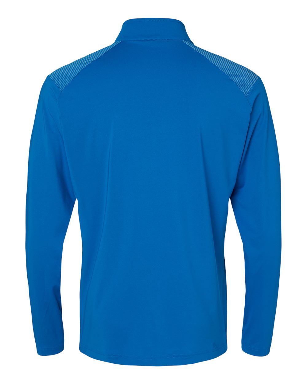 Rear View of Glory Blue Shoulder Stripe Quarter-Zip Pullover - A520