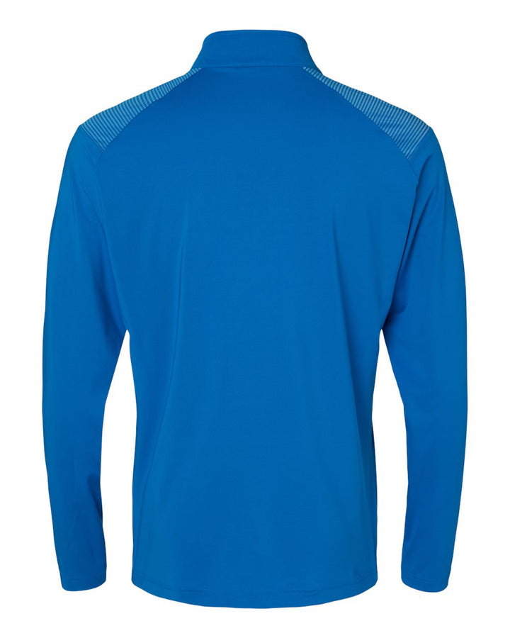 Rear View of Glory Blue Shoulder Stripe Quarter-Zip Pullover - A520