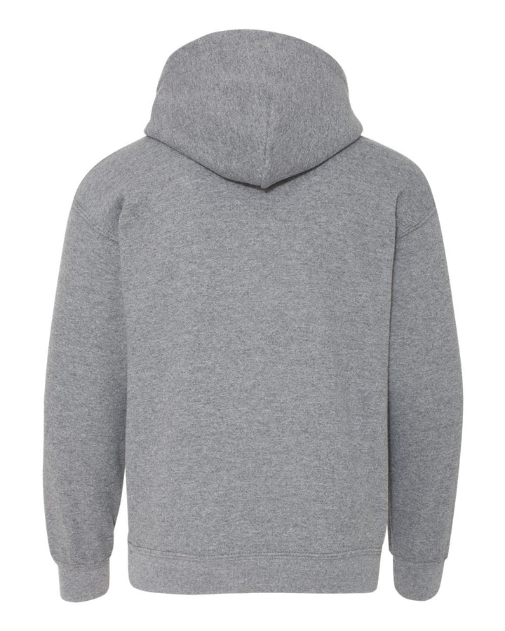 Rear View of Graphite Heather Heavy Blend™ Youth Hooded Sweatshirt - 18500B