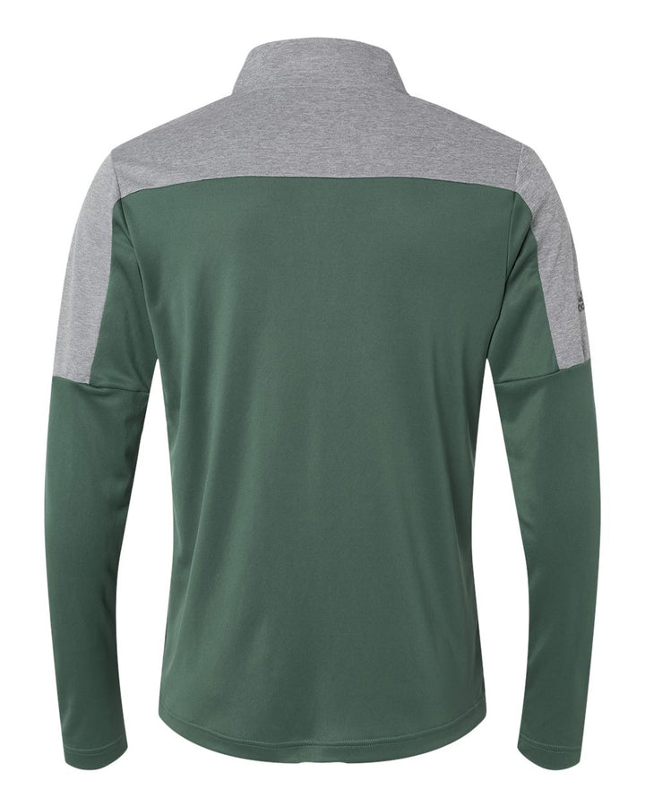 Rear View of Green Oxide/ Grey Three Melange Lightweight Quarter-Zip Pullover - A552
