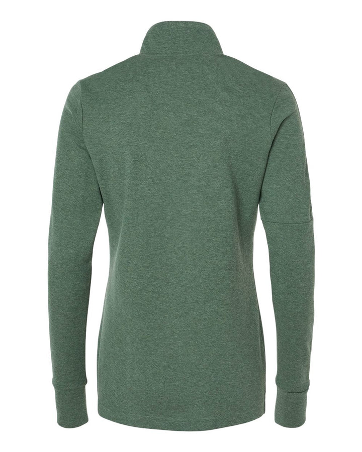 Rear View of Green Oxide Melange Women's 3-Stripes Quarter-Zip Sweater - A555