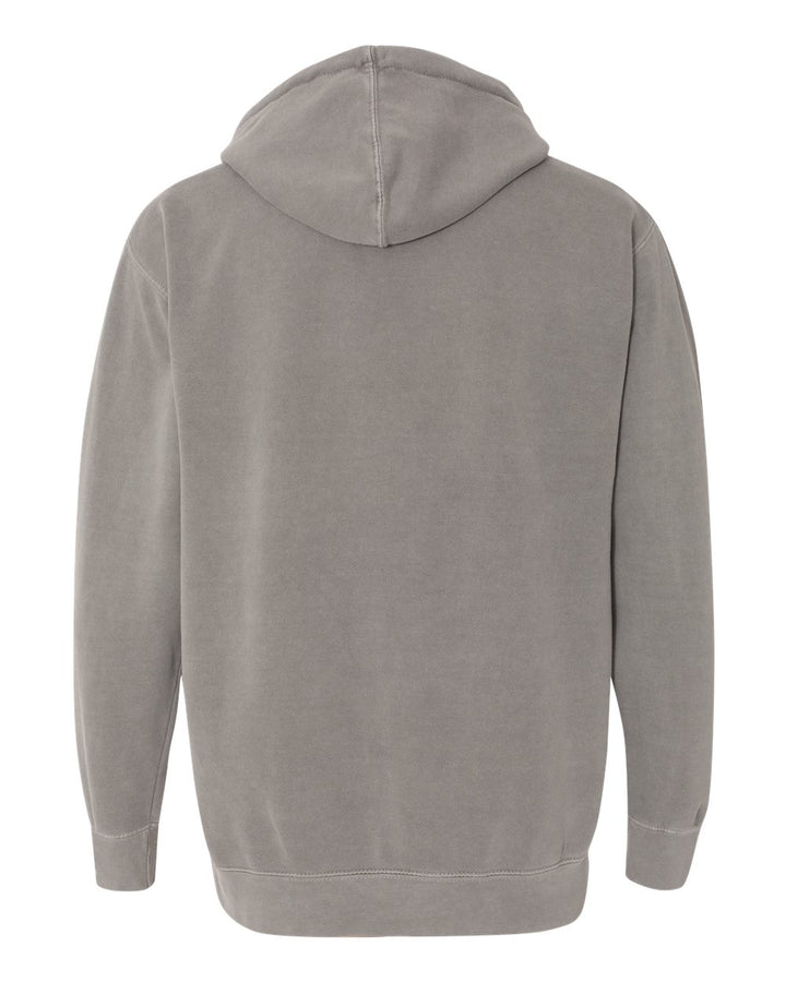 Rear View of Grey Garment-Dyed Hooded Sweatshirt - 1567