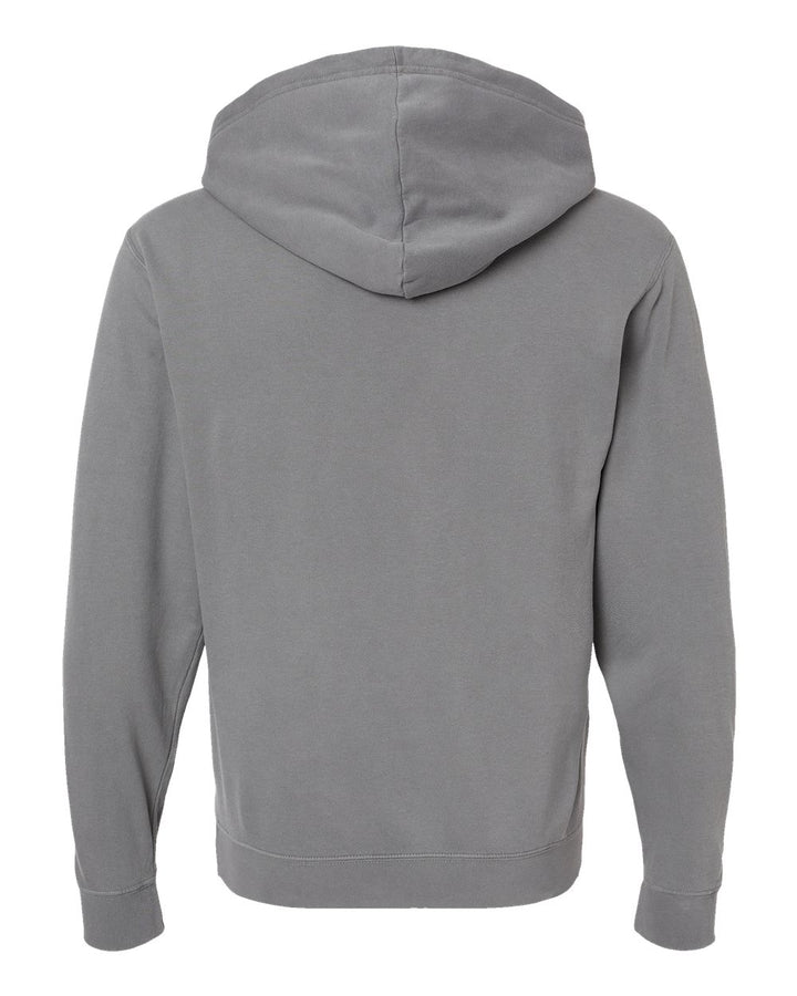 Rear View of Grey Garment-Dyed Lightweight Fleece Hooded Sweatshirt - 1467