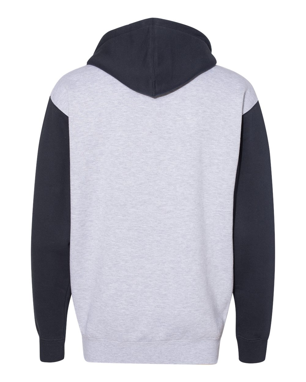 Rear View of Grey Heather/ Slate Blue Heavyweight Hooded Sweatshirt - IND4000