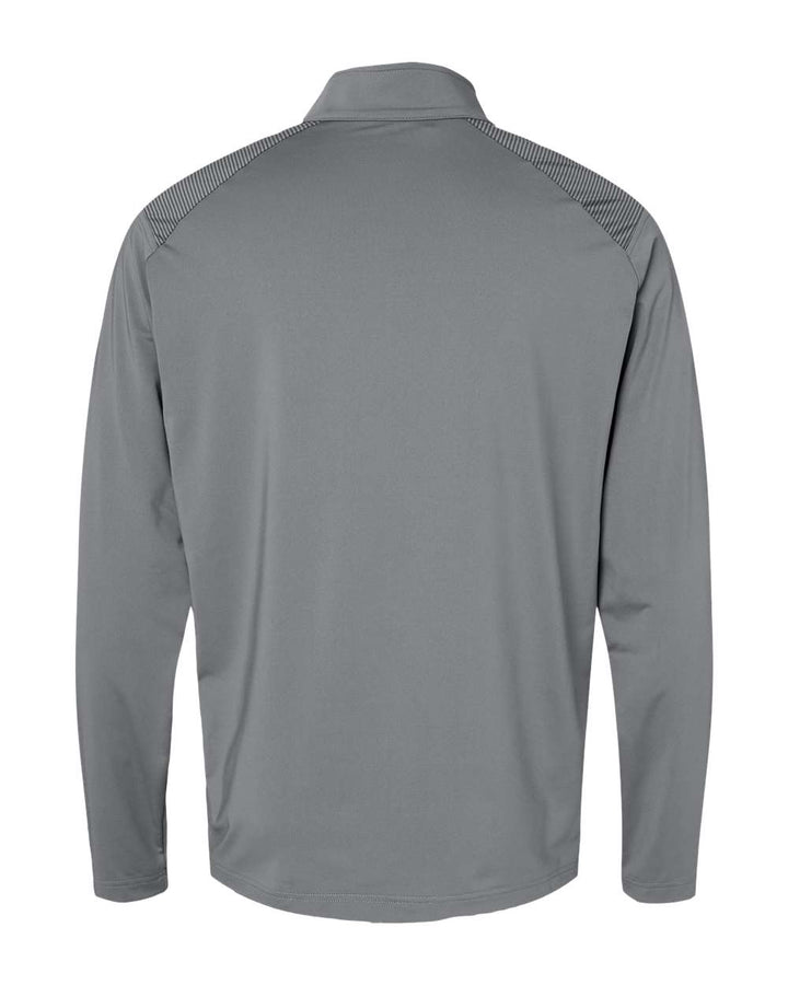 Rear View of Grey Three Shoulder Stripe Quarter-Zip Pullover - A520