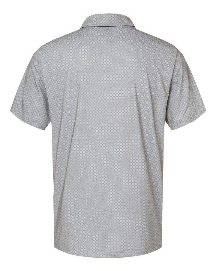 Rear View of Grey Three/ Team Royal/ Navy Diamond Dot Print Polo - A498