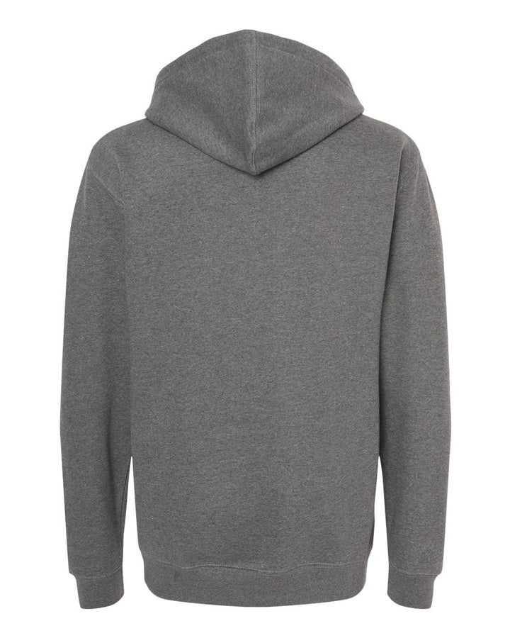 Rear View of Gunmetal Heather Heavyweight Hooded Sweatshirt - IND4000