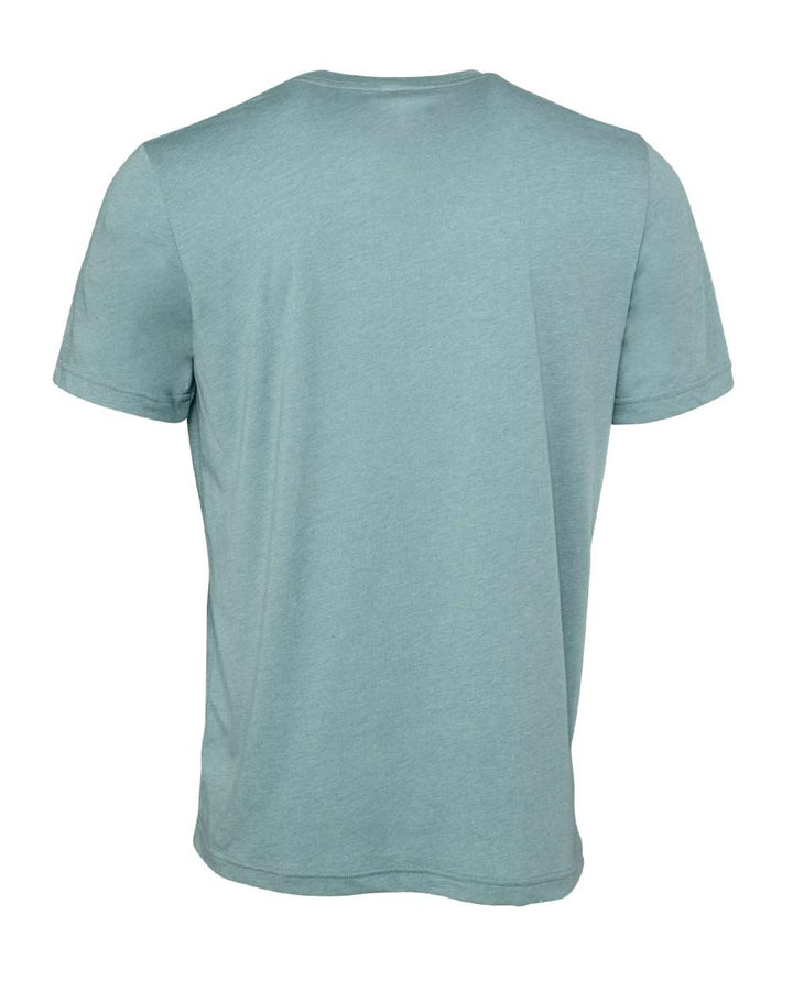 Rear View of Heather Blue Lagoon CVC Jersey Tee - 3001CVC