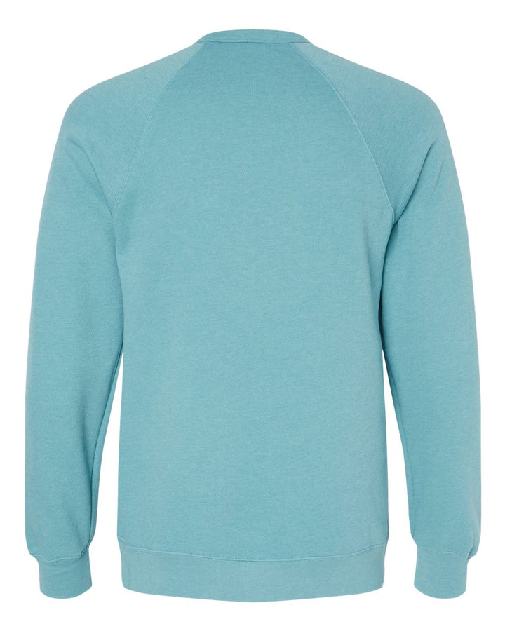 Rear View of Heather Blue Lagoon Sponge Fleece Raglan Crewneck Sweatshirt - 3901