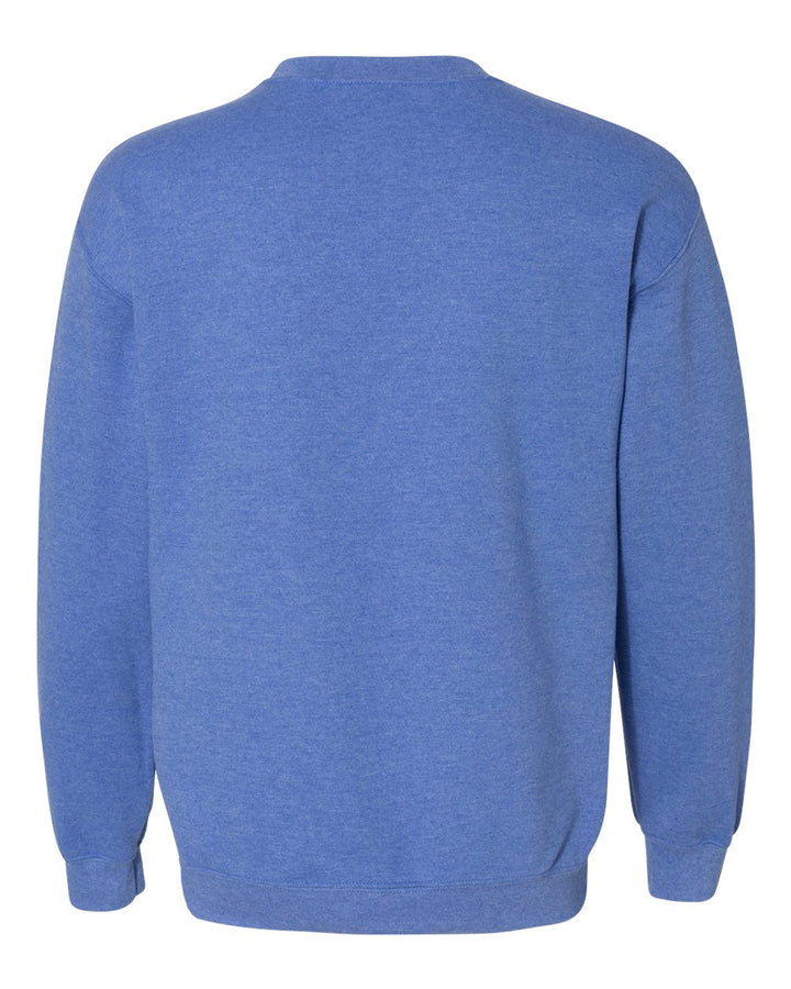Rear View of Heather Deep Royal Heavy Blend™ Crewneck Sweatshirt - 18000