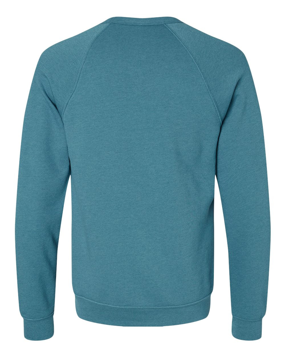 Rear View of Heather Deep Teal Sponge Fleece Raglan Crewneck Sweatshirt - 3901