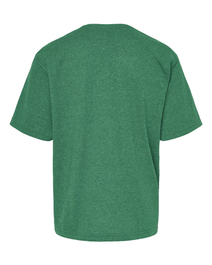 Rear View of Heather Kelly Green Youth Gold Soft Touch T-Shirt - 4850