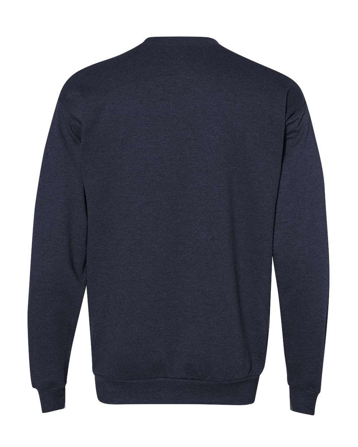 Rear View of Heather Navy Ecosmart® Crewneck Sweatshirt - P160
