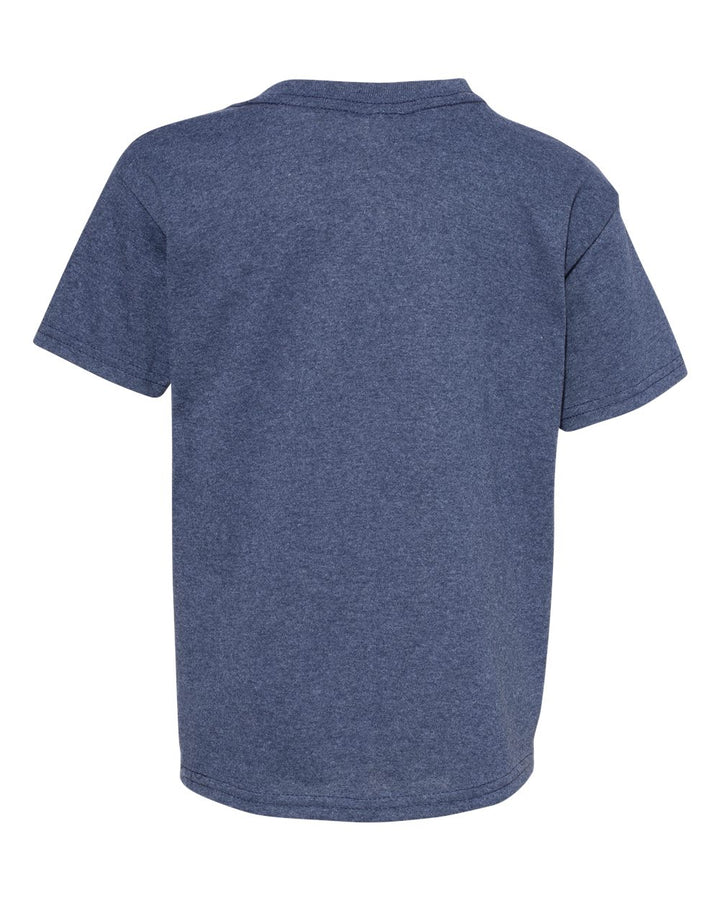 Rear View of Heather Navy Ecosmart™ Youth T-Shirt - 5370