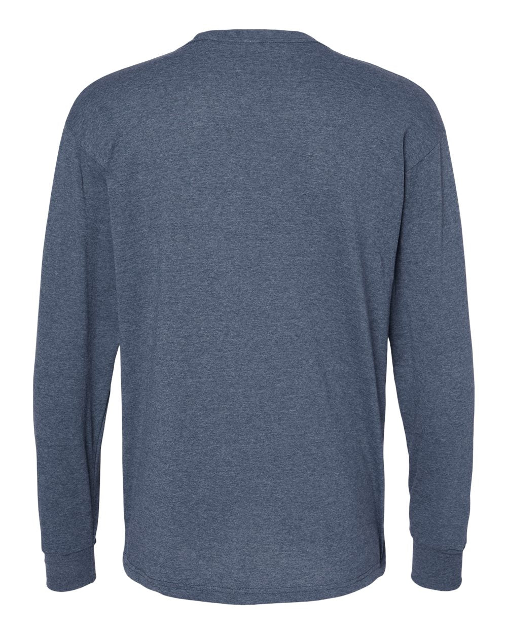 Rear View of Heather Navy Gold Soft Touch Long Sleeve T-Shirt - 4820