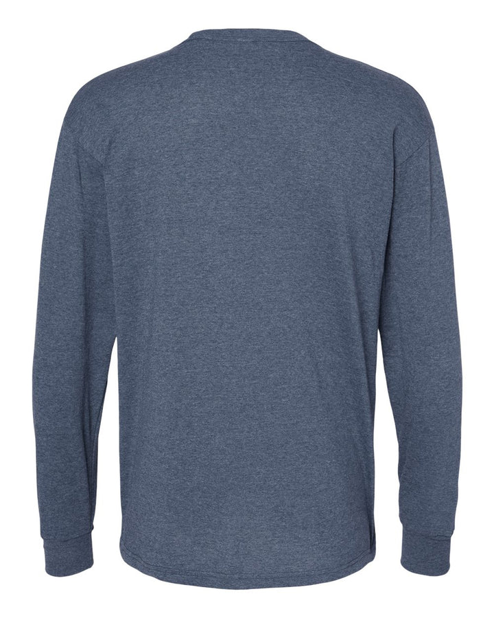 Rear View of Heather Navy Gold Soft Touch Long Sleeve T-Shirt - 4820