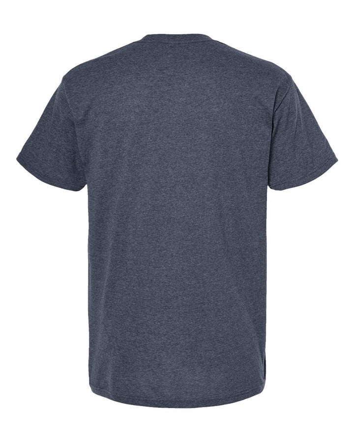 Rear View of Heather Navy Gold Soft Touch T-Shirt - 4800