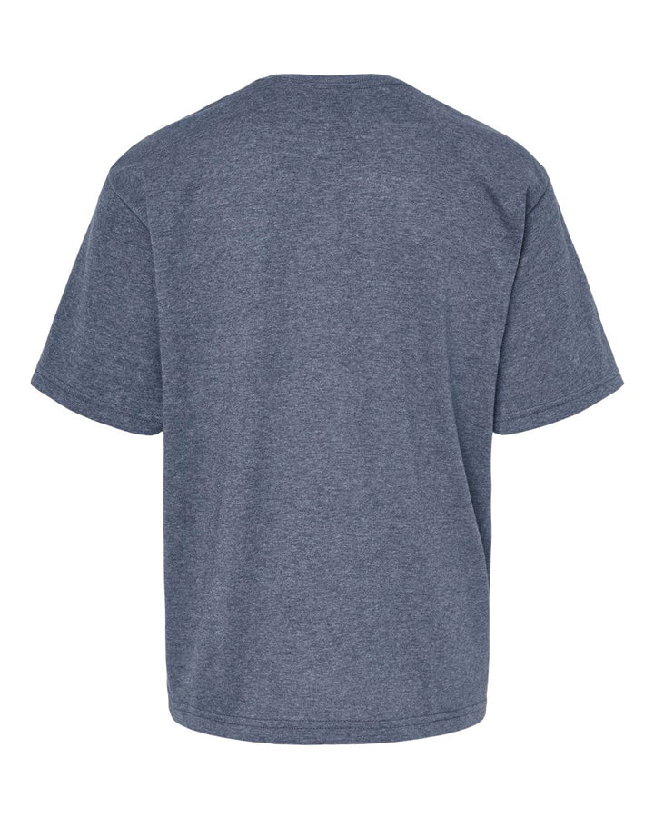 Rear View of Heather Navy Youth Gold Soft Touch T-Shirt - 4850