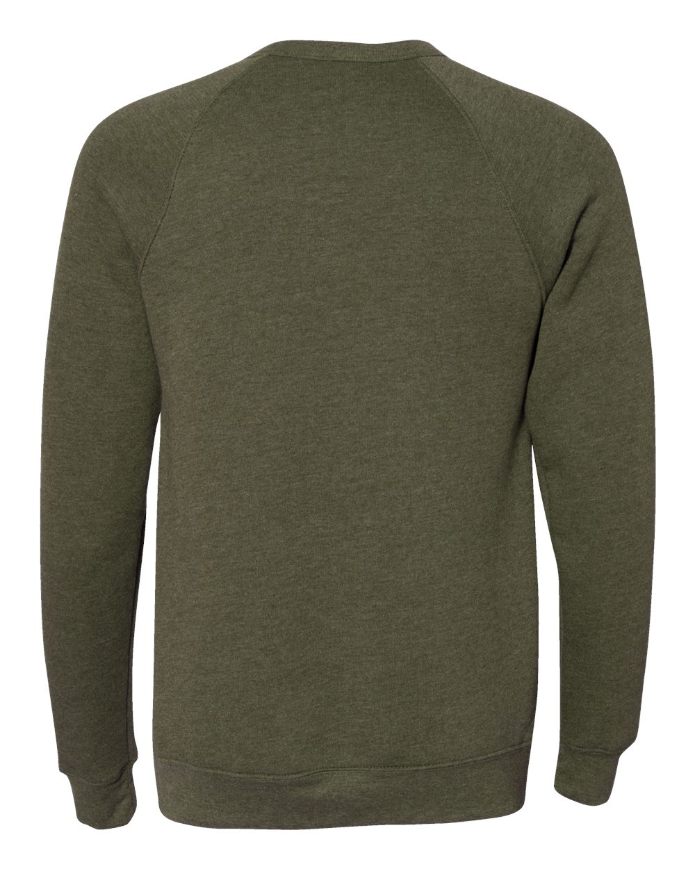 Rear View of Heather Olive Sponge Fleece Raglan Crewneck Sweatshirt - 3901