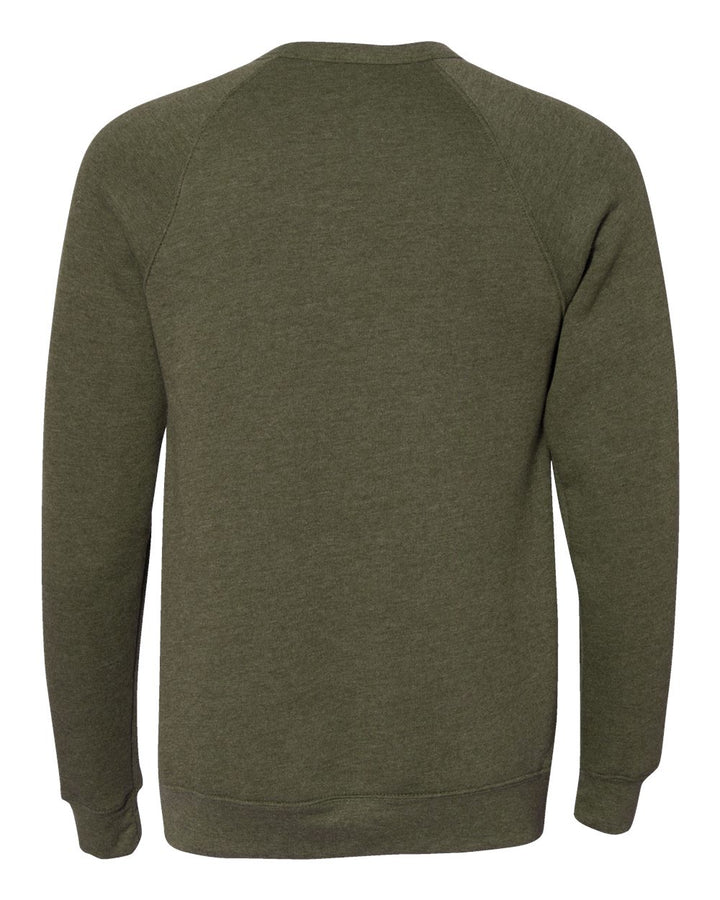Rear View of Heather Olive Sponge Fleece Raglan Crewneck Sweatshirt - 3901