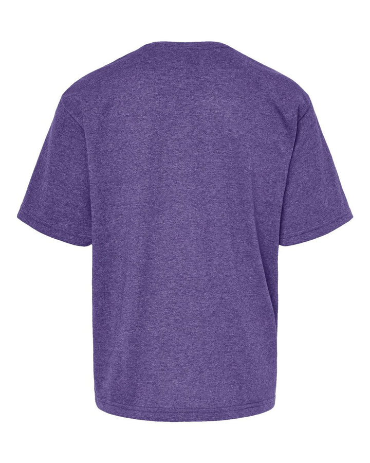 Rear View of Heather Purple Youth Gold Soft Touch T-Shirt - 4850