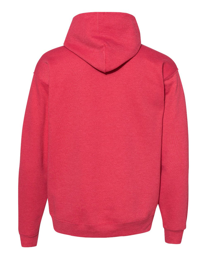 Rear View of Heather Red Ecosmart® Hooded Sweatshirt - P170