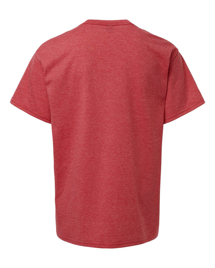 Rear View of Heather Red Softstyle® Youth T-Shirt - 64000B