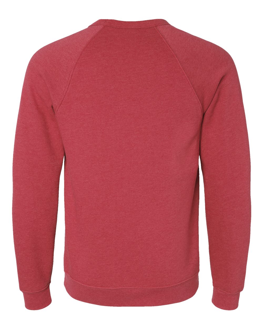 Rear View of Heather Red Sponge Fleece Raglan Crewneck Sweatshirt - 3901