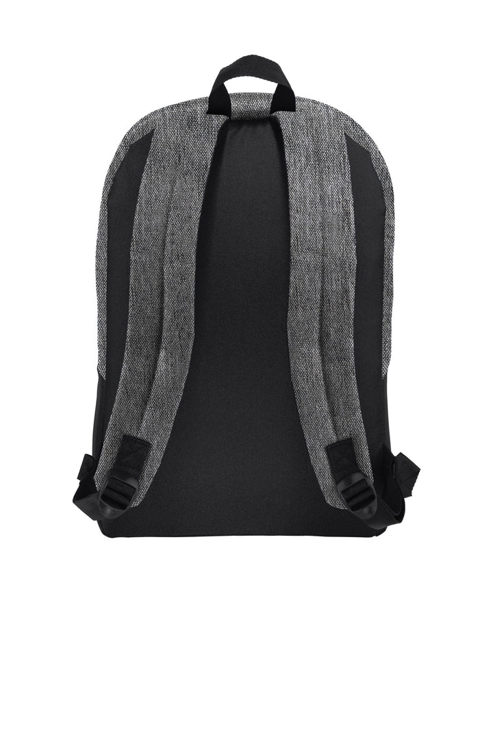 Rear View of Hthr Grey/Blk Port Authority Retro Backpack BG7150