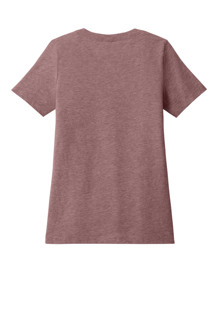Rear View of HthrMauve BELLA+CANVAS Women's Relaxed Heather CVC V-Neck Tee BC6405CVC