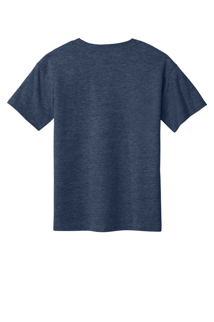 Rear View of HthrNavy Gildan Youth Softstyle T-Shirt 64000B