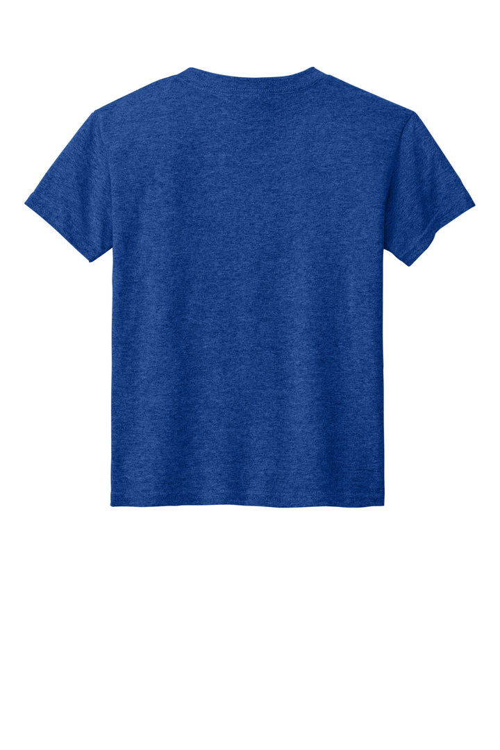Rear View of HtrDpRoyal Gildan Youth DryBlend 50 Cotton/50 Poly T-Shirt. 8000B