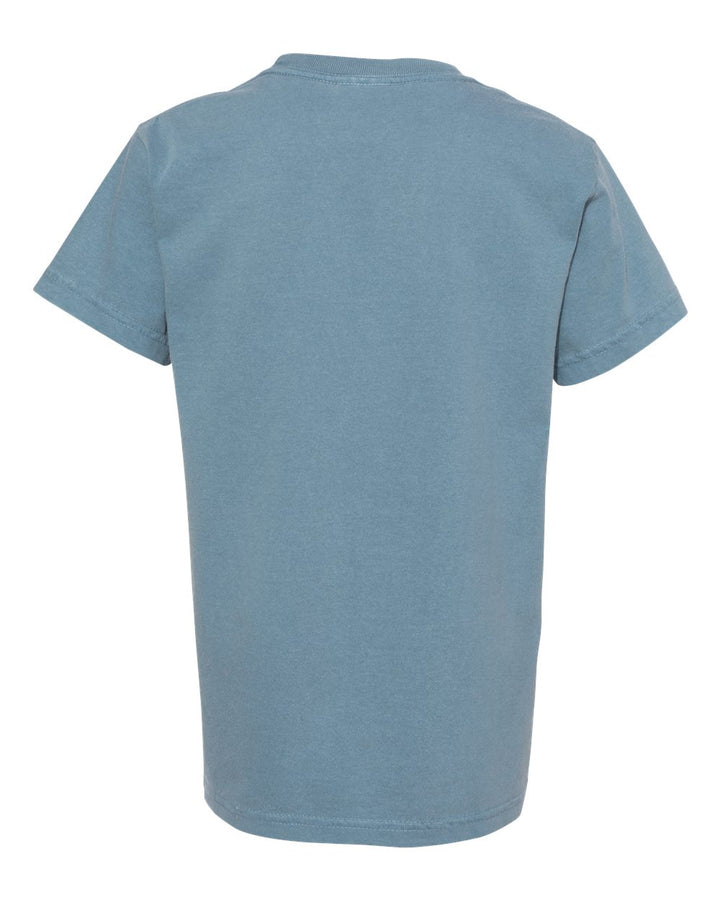 Rear View of Ice Blue Garment-Dyed Youth Heavyweight T-Shirt - 9018