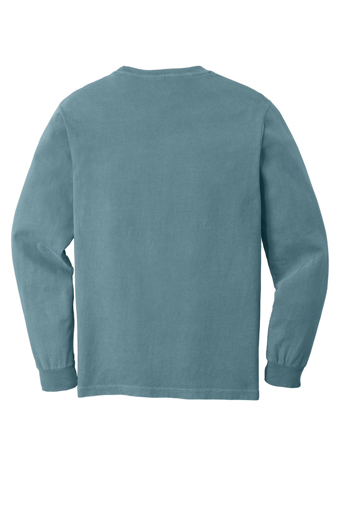 Rear View of IceBlue COMFORT COLORS Heavyweight Ring Spun Long Sleeve Pocket Tee. 4410