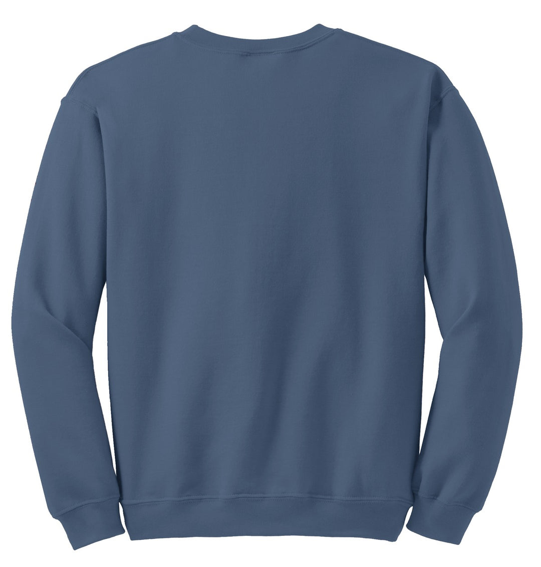 Rear View of Indigo Blue Gildan Heavy Blend Crewneck Sweatshirt. 18000