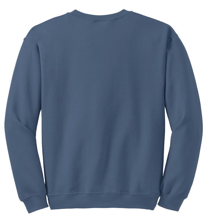Rear View of Indigo Blue Gildan Heavy Blend Crewneck Sweatshirt. 18000