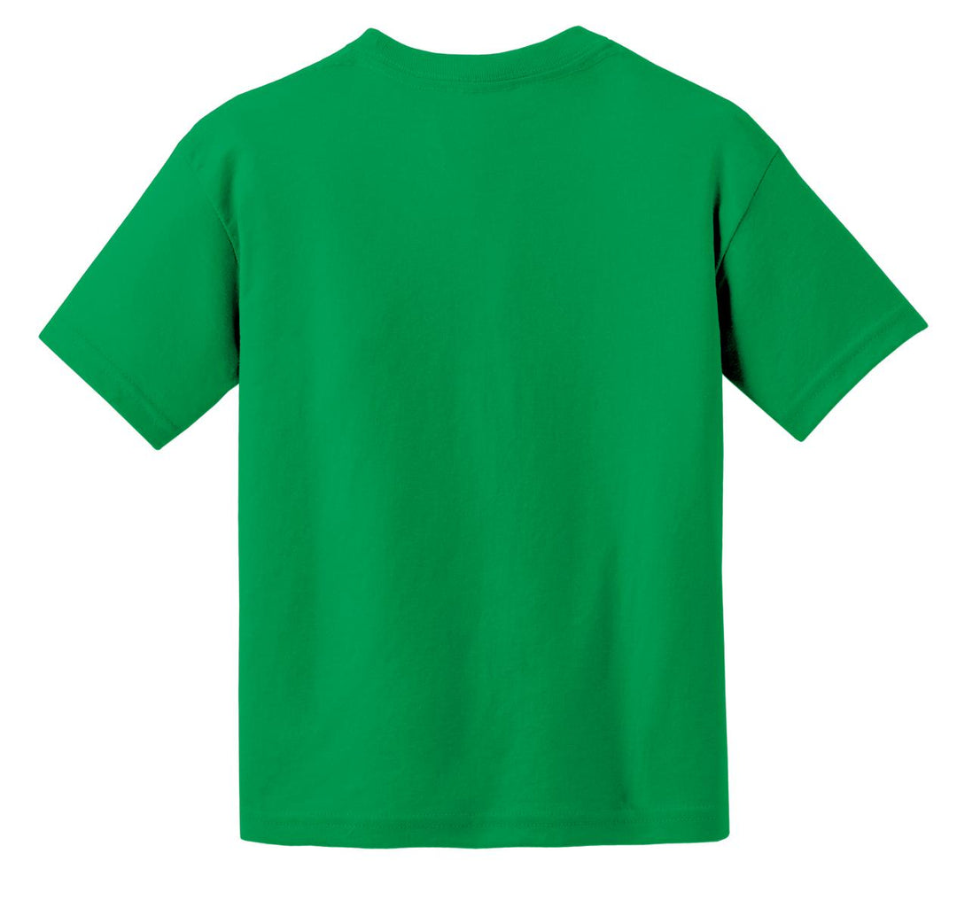 Rear View of Irish Green Gildan Youth DryBlend 50 Cotton/50 Poly T-Shirt. 8000B