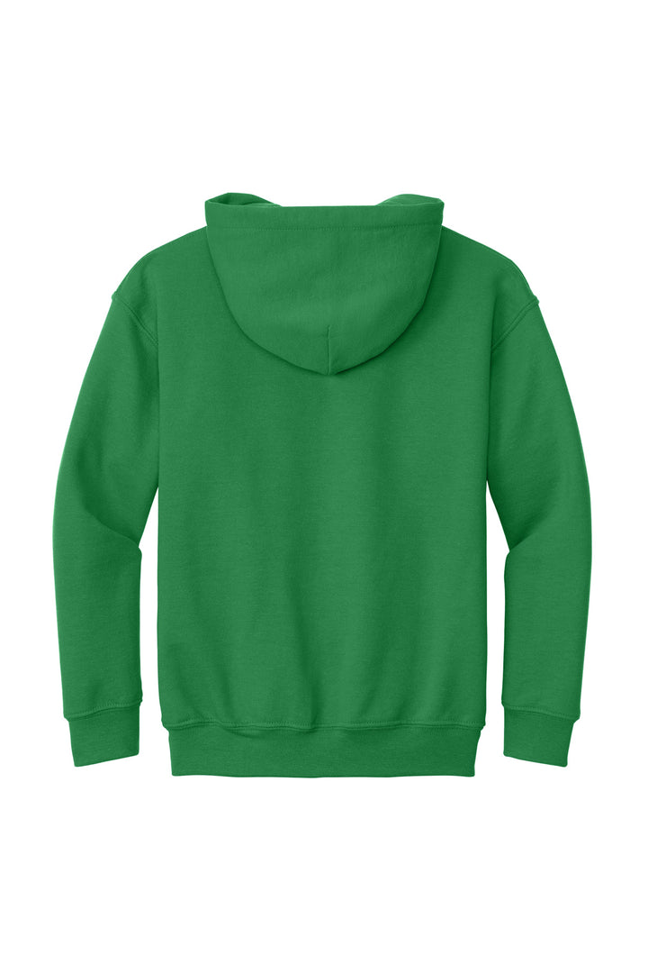 Rear View of Irish Green Gildan - Youth Heavy Blend Hooded Sweatshirt. 18500B